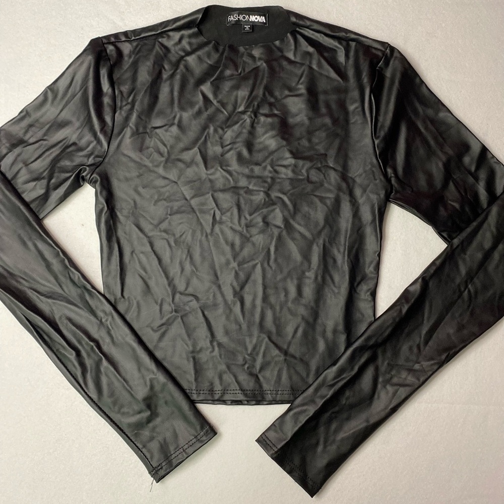 Fashion Nova Faux leather Size Small Black Long Sleeve Sleek Design NWOT